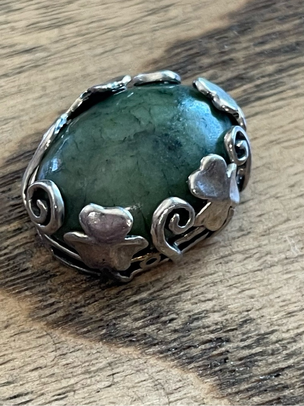 Vintage Connemara Marble Shamrock 925 Sterling Silver Ireland Pendant